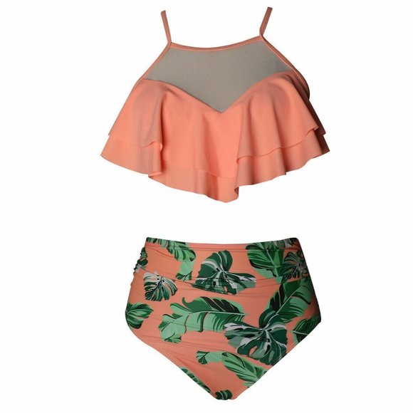 NEW HIGH WAIST PADDED RUFFLE BIKINI MEDIUM - Picture 5 of 9